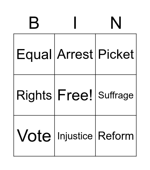 Womens vote Bingo Card
