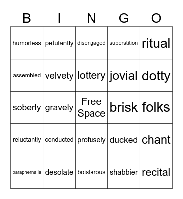 The Lottery, Vocabulary Bingo Card