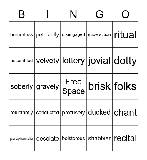 The Lottery, Vocabulary Bingo Card