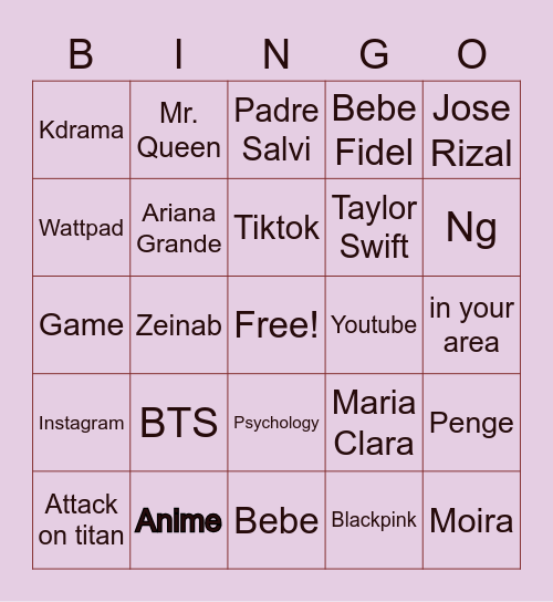 Sample Bingo Card