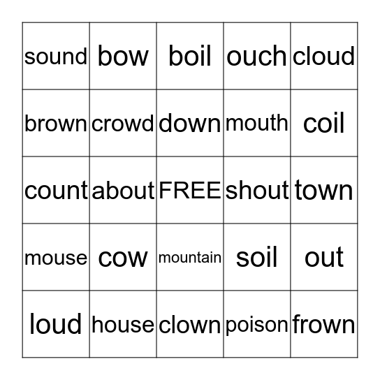 VOWEL PATTERNS:   OU, OW, OI Bingo Card