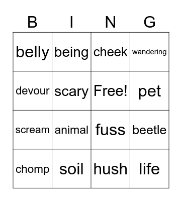 story Bingo Card