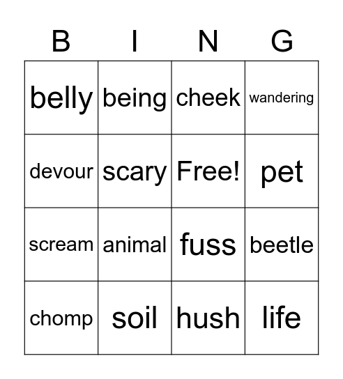 story Bingo Card