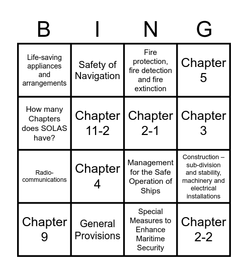 SOLAS Chapter Bingo Card