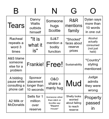 The Block Auction 2022 Bingo Card