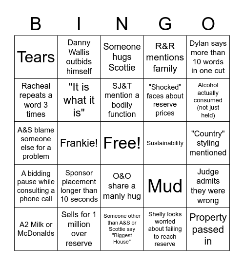 The Block Auction 2022 Bingo Card