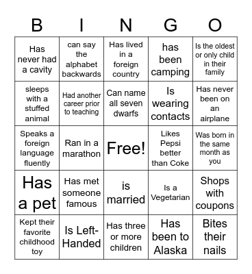 Find a Person Who... Bingo Card