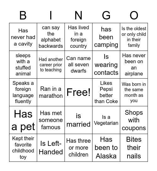 Find a Person Who... Bingo Card