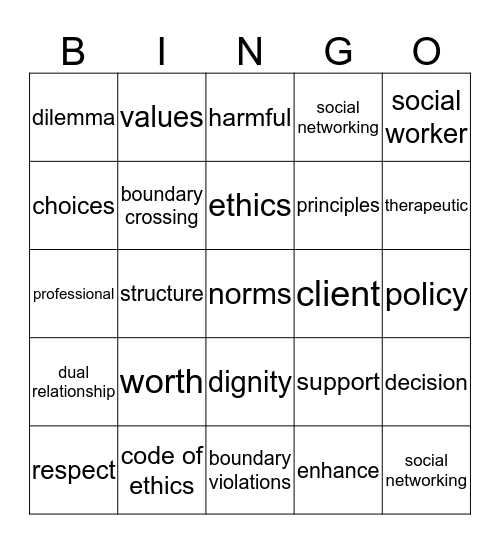 Professional Boundary Bingo Card