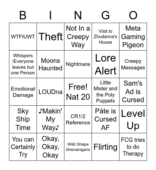 Critical Role Campaign 3 Episode 39 Bingo Card