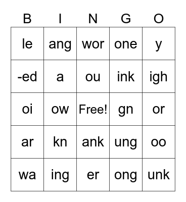 Special Sounds 8 & 9 Bingo Card