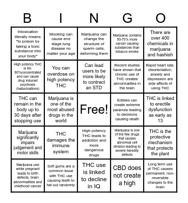 Truth About Drugs Bingo Card