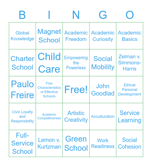 Chapter 9: Purposes of America's Schools and the Current Reform Movement Bingo Card