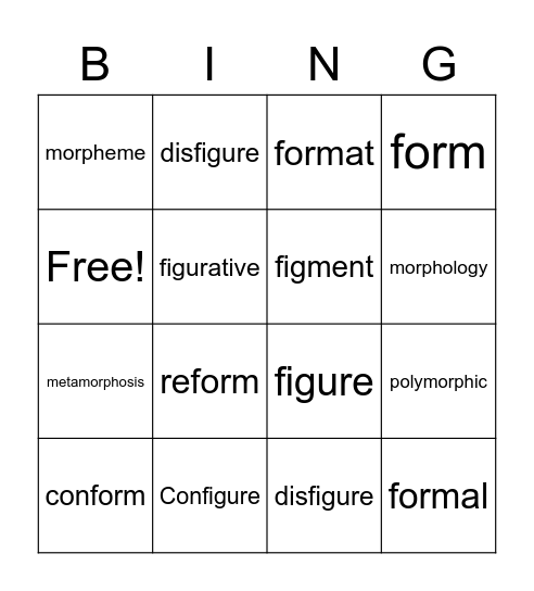 Fig/Form/Morph Bingo Card