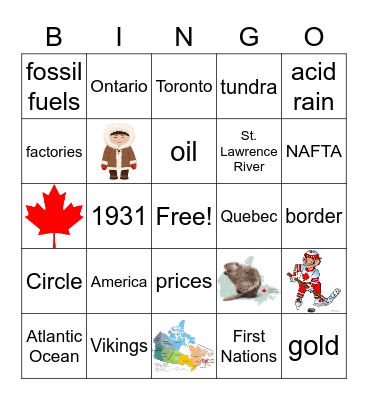 6th: Unit 5 Review "Canada" Bingo Card