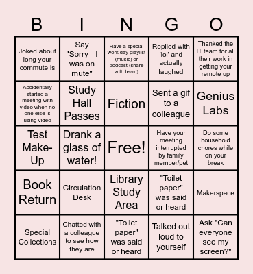 Remote Work Bingo Card