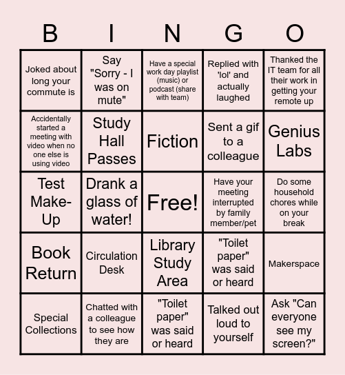 Remote Work Bingo Card