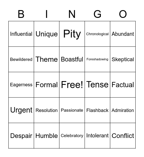 Vocab Bingo Card