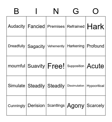 "The Tell-Tale Heart" Vocabulary Bingo Card