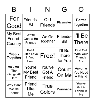 Amigo Brothers/Friendships Bingo Card