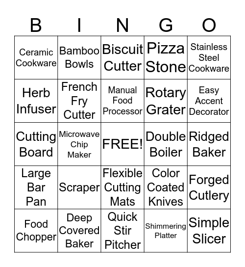 Pampered Chef Bingo Card