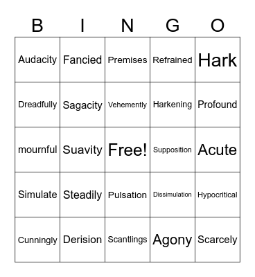 "The Tell-Tale Heart" Vocabulary Bingo Card