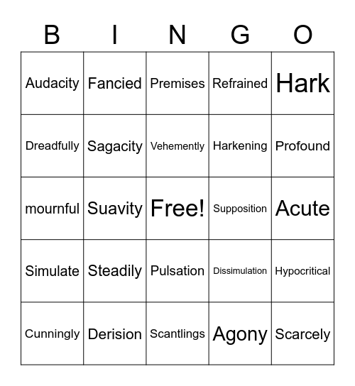 "The Tell-Tale Heart" Vocabulary Bingo Card