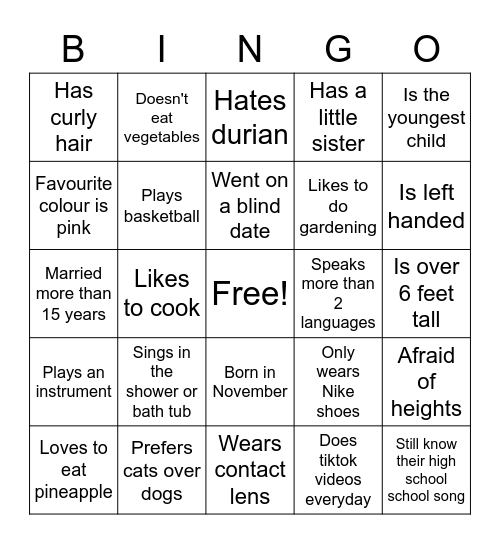 People Bingo Card