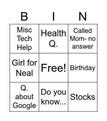 Nitin Mama Bingo! Bingo Card