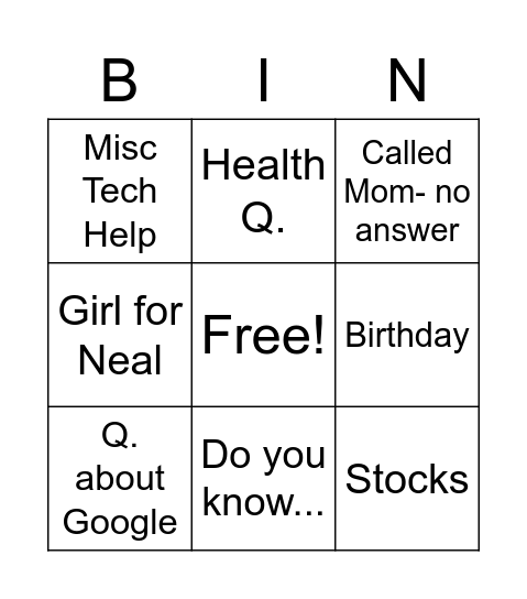 Nitin Mama Bingo! Bingo Card