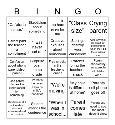 Parent/Teacher Conferences BINGO Card