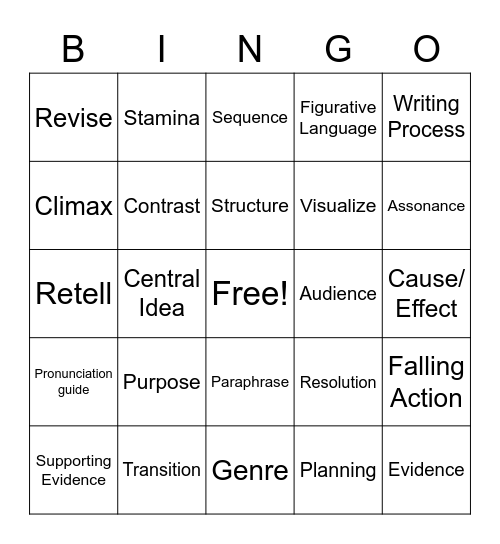 ACADEMIC VOCAD Bingo Card