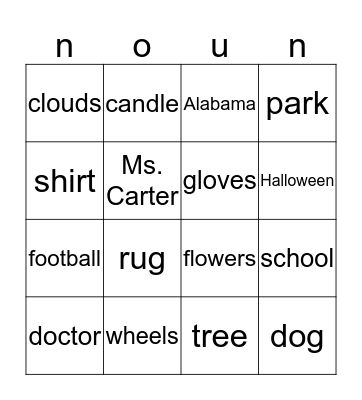 Parts of Speech Bingo Card