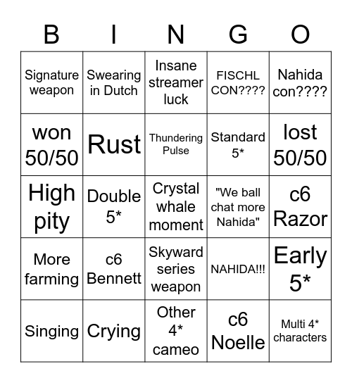 Nahida Pull bingo Card