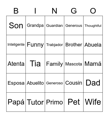 Personalities and Family Members Bingo Card