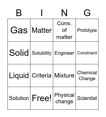 Science Vocab Bingo Card