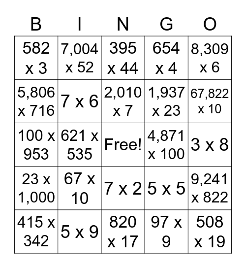 Multiplication Bingo! Bingo Card