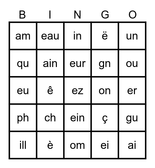 Le BINGO de sons complexes Bingo Card