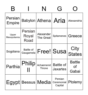 Alexander The Great Bingo Card