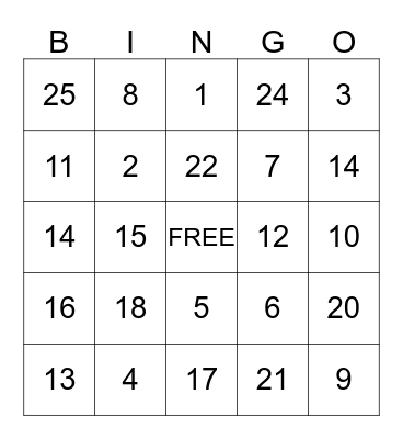 Thanksgiving BINGO Card