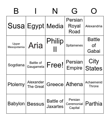 Alexander The Great Bingo Card