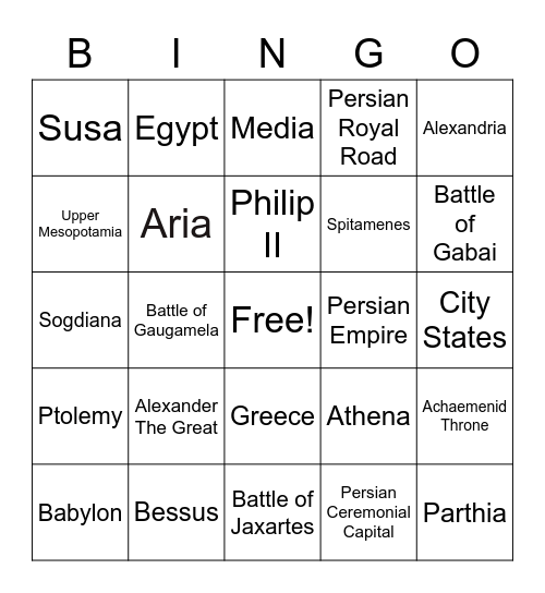 Alexander The Great Bingo Card