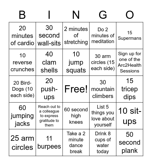 TrustArc Wellness Bingo Wednesday Bingo Card