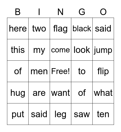 HFW/Phonics Bingo Card
