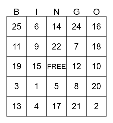 Thanksgiving BINGO Card