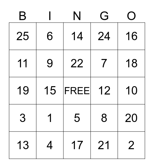 Thanksgiving BINGO Card