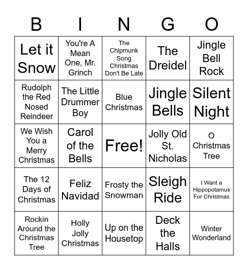 HOLIDAY MUSIC- WALTON'S WINTER WONDERLAND Bingo Card