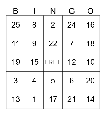 Thanksgiving BINGO Card