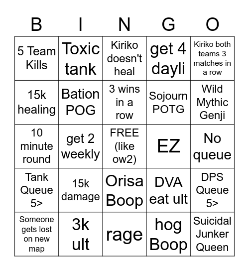 Overwatch 2 Bingo Card