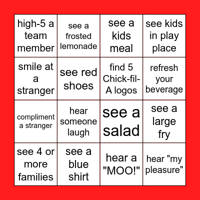 Chick-fil-A BINGO Card